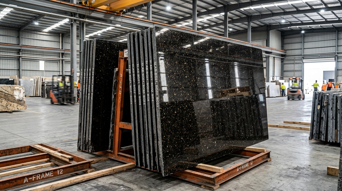 Authentic Chimakurthy Black Galaxy Granite Slabs Exporter India